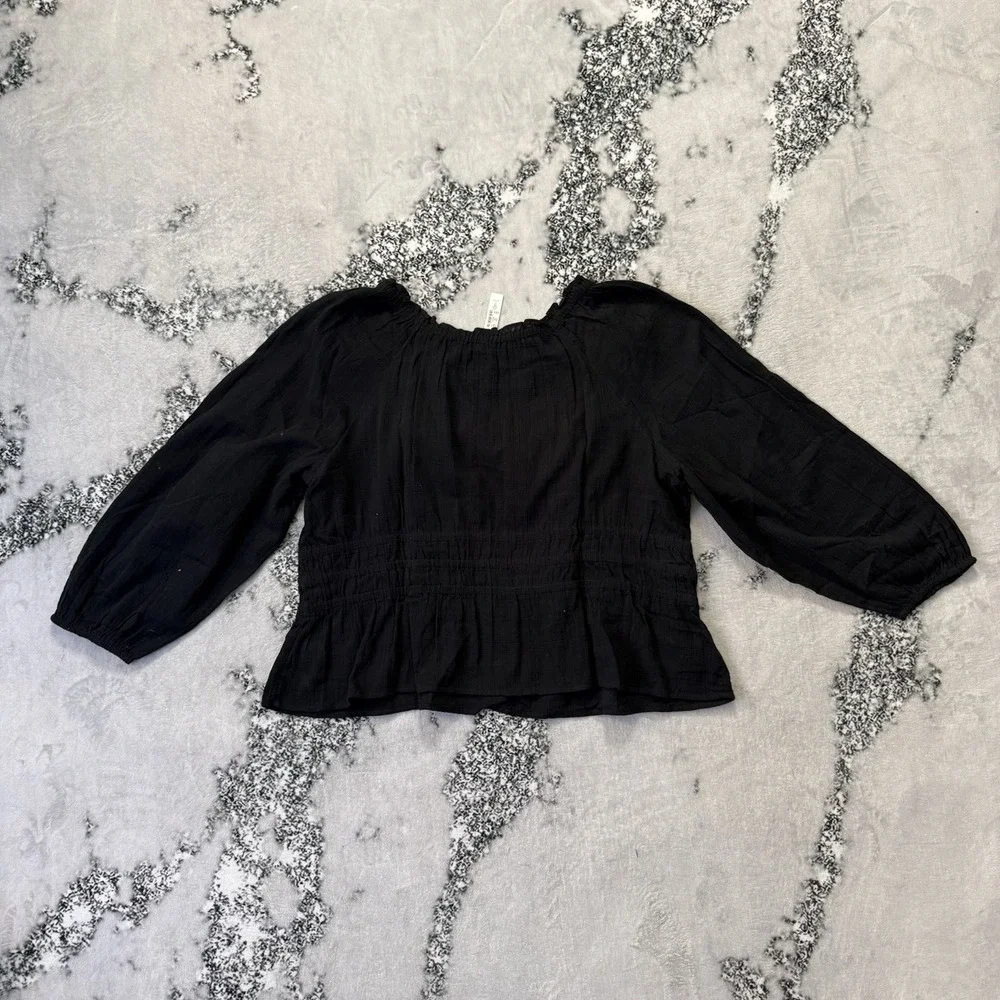 Madewell Blouse Womens Size 2X Black‎ Sophia Textured Plaid 100% Cotton Top